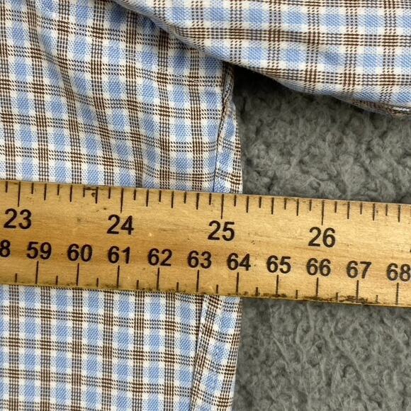 David Donahue Button Up Shirt Men's 17 34/35 XL Blue Brown Plaid Causal Formal - Picture 9 of 11